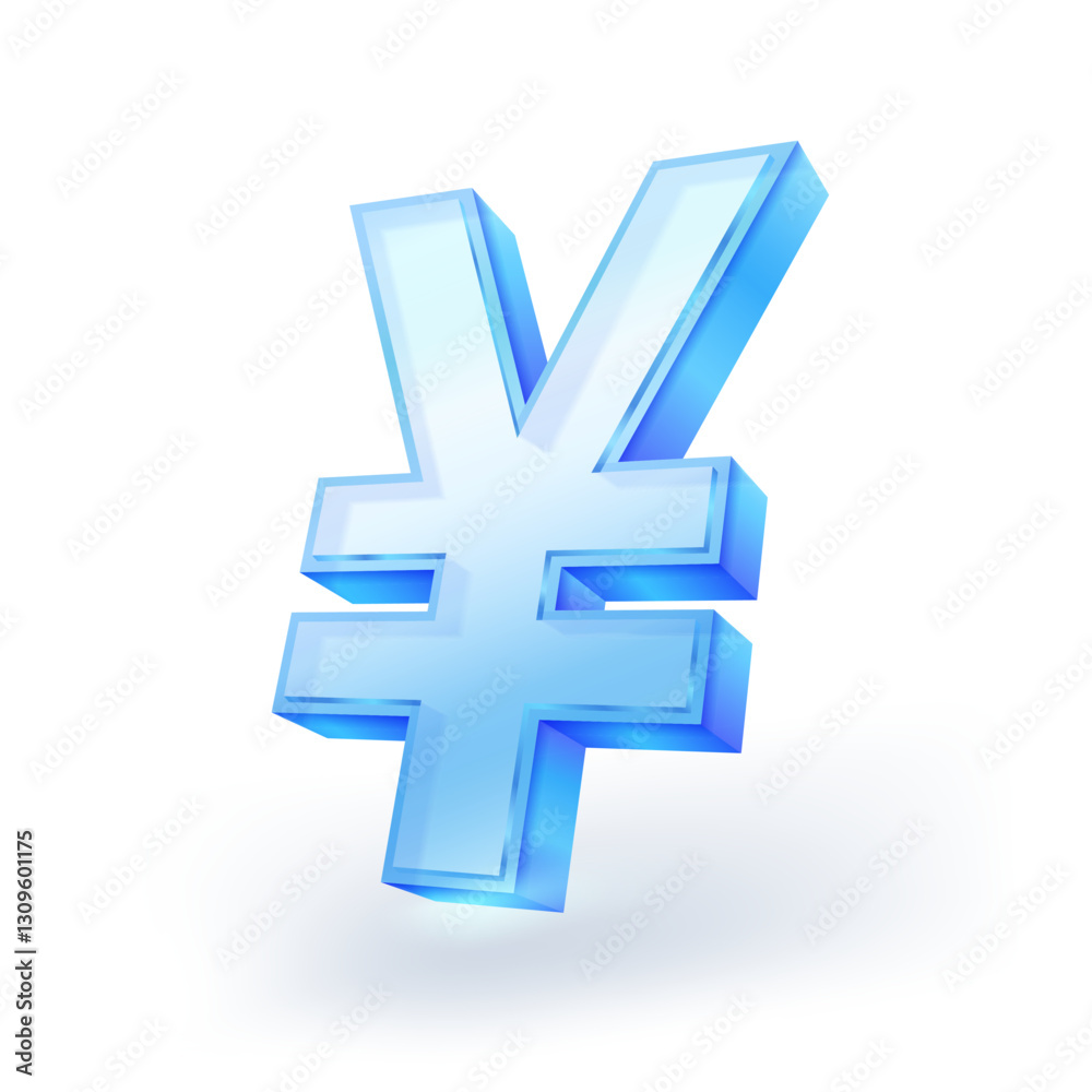 3D glass Japanese yen symbol icon isolated on white background. Vector illustration. 3D glass Japanese yen symbol icon isolated on white background. Vector illustration.