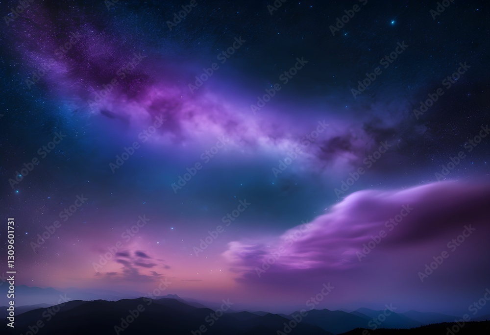 Starry Sky with Nebula Clouds in Purple and Blue Starry Sky with Nebula Clouds in Purple and Blue