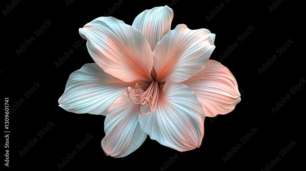 Fototapeta premium Beautiful White Pink Amaryllis Flower on Black Background