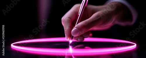 Person Using Stylus on Illuminated Surface