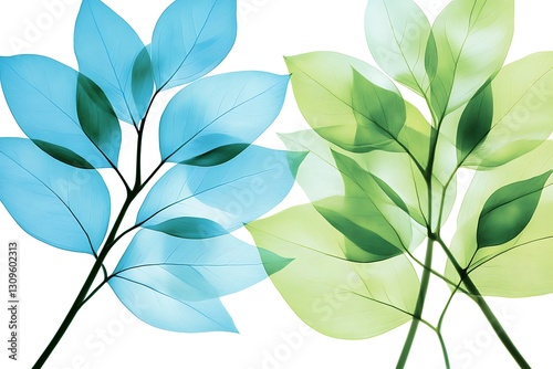Translucent foliage in aquamarine and verdant hues, minimal background