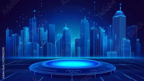 Future city night view and technology platform