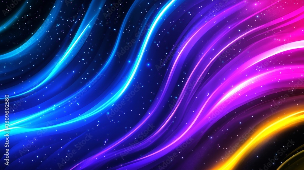 Obraz premium Abstract Colorful Wave Background - Vibrant neon waves flow across a dark background, creating a dynamic and energetic abstract . Perfect for backgrounds and designs
