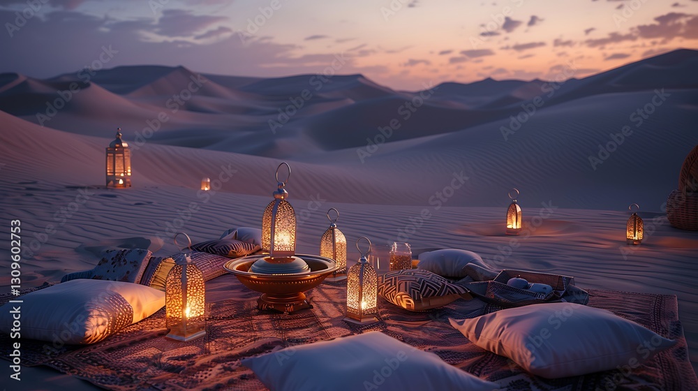 Obraz premium Serene Desert Sunset: Romantic Arabian Nights Picnic