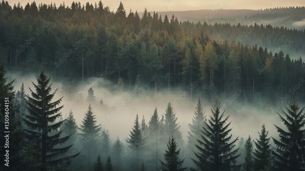 Obraz premium Misty Fir Forest at Dawn #15