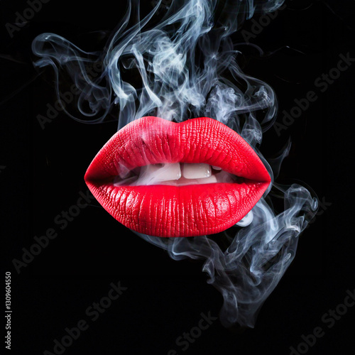 The Enigmatic Kiss: Red Lips and Wisps of Vapor