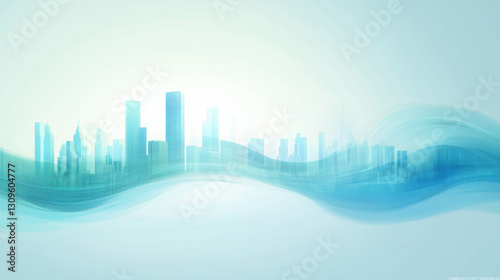 Blue city skyline and flowing lines