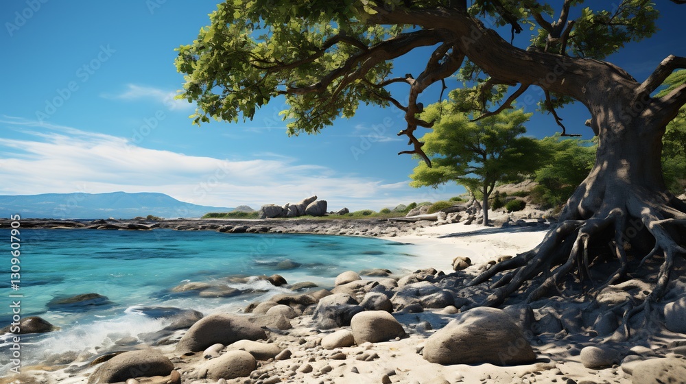 Tranquil Coastal Scene: Ancient Ruins for Azure Waters. Tranquil Coastal Scene: Ancient Ruins for Azure Waters.