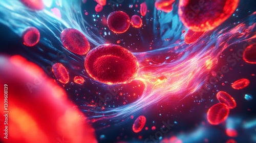 Dynamic flow of red blood cells in motion human body medical visualization biological environment microscopic view vibrant life concept