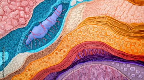 Exploring skin layers a vibrant cross-sectional view of human dermis in a medical environment detailed anatomy concept