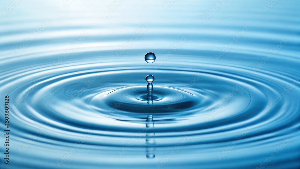 drop of water creates ripples in calm blue surface, showcasing tranquility drop of water creates ripples in calm blue surface, showcasing tranquility