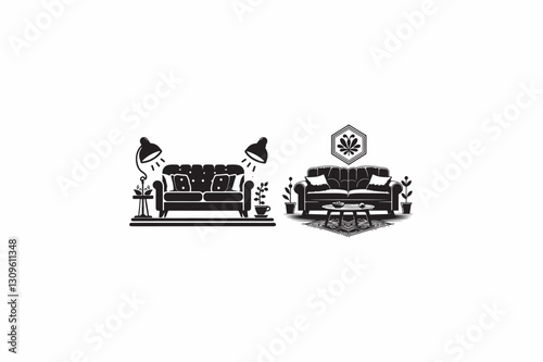 A Sofa furniture vector silhouette black and white image adobe illustrator. eps.eps