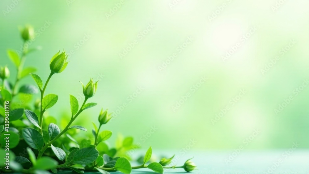 A vibrant display of burgeoning springtime vegetation against a soft, green backdrop provides a serene and tranquil atmosphere A vibrant display of burgeoning springtime vegetation against a soft, green backdrop provides a serene and tranquil atmosphere