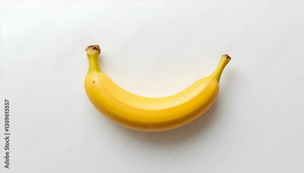 Single Yellow Banana on White Background Overhead Food Still Life Single Yellow Banana on White Background Overhead Food Still Life