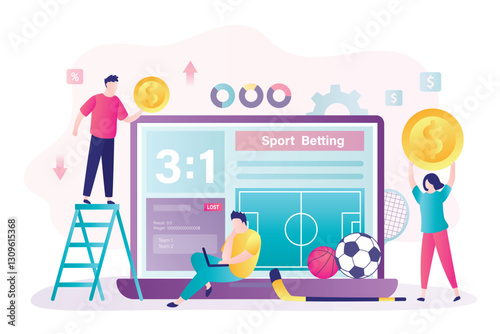 Player with income, profitable gambling, gamers doing betting on sport. Betting platform in laptop app. Online gambling. Website or application for sport betting.