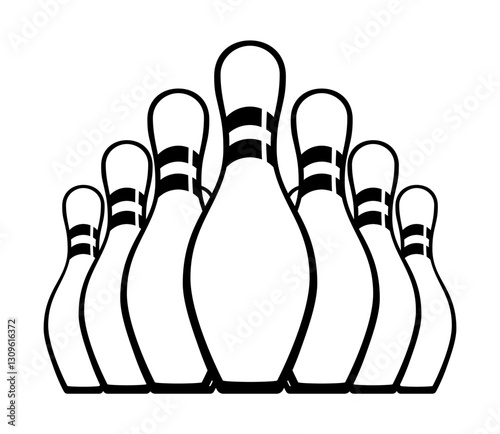 classic simple cartoon ten pin tenpin bowling pins group set up in formation low view icon vector isolated on transparent background