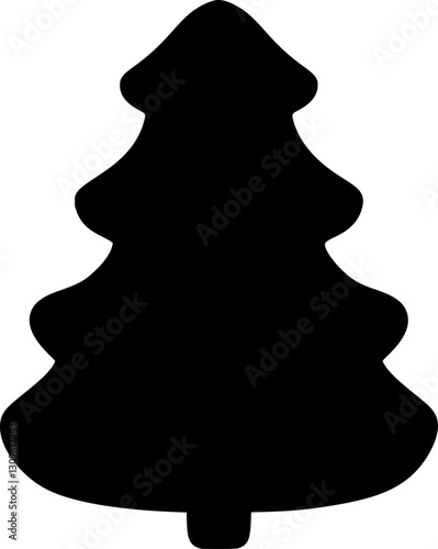 Stylized Simple black winter vector christmas tree icon silhouette on white background