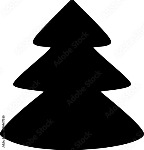 Simple black silhouette of vector christmas tree icon, ideal for festive designs and winter holiday projects, evoking a sense of winter celebrations and traditional decorations
