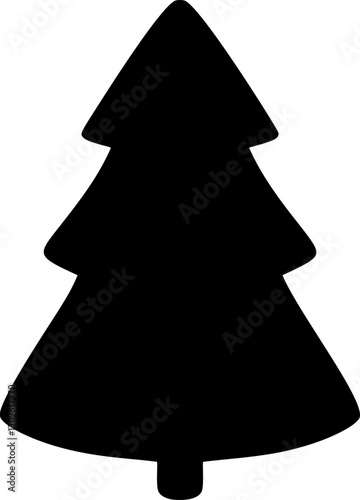Simple black silhouette of vector christmas tree icon, ideal for festive designs and winter holiday projects, evoking a sense of winter celebrations and traditional decorations illustration