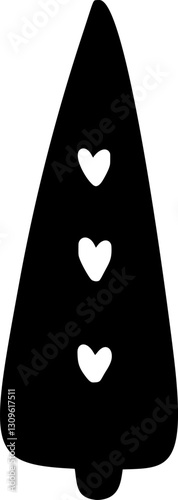 Stylized simple winter vector christmas tree icon with hearts love silhouette on white background