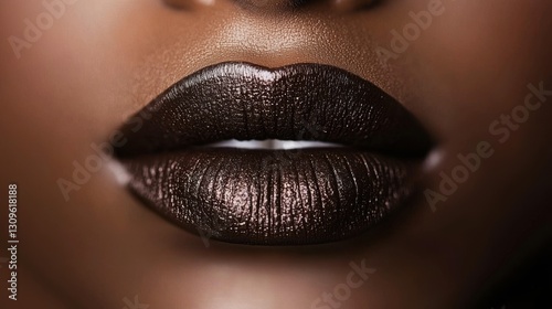 Close-up of Glossy Dark Lips with Rich Texture and Shine photo