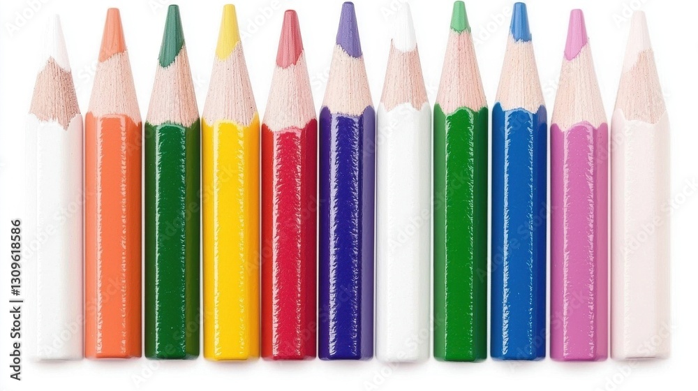 Vibrant Colored Pencils Arranged Neatly on a White Background Vibrant Colored Pencils Arranged Neatly on a White Background