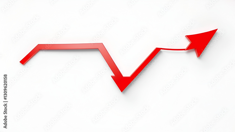 Red down arrow and neutral white background. 3D illustration Red down arrow and neutral white background. 3D illustration