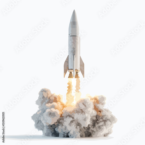 3D Render Icon of Rocket with Smoke Isolated Cutout