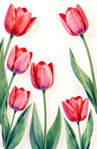 Wallpaper Mural 3D tulips, pattern of red tulips, place for text, flowers background Torontodigital.ca