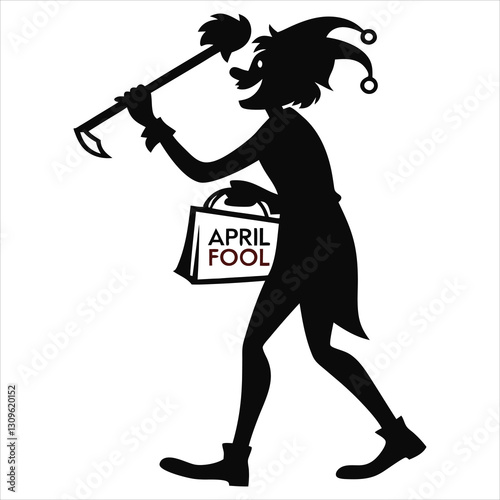 silhouette april fool day on white background