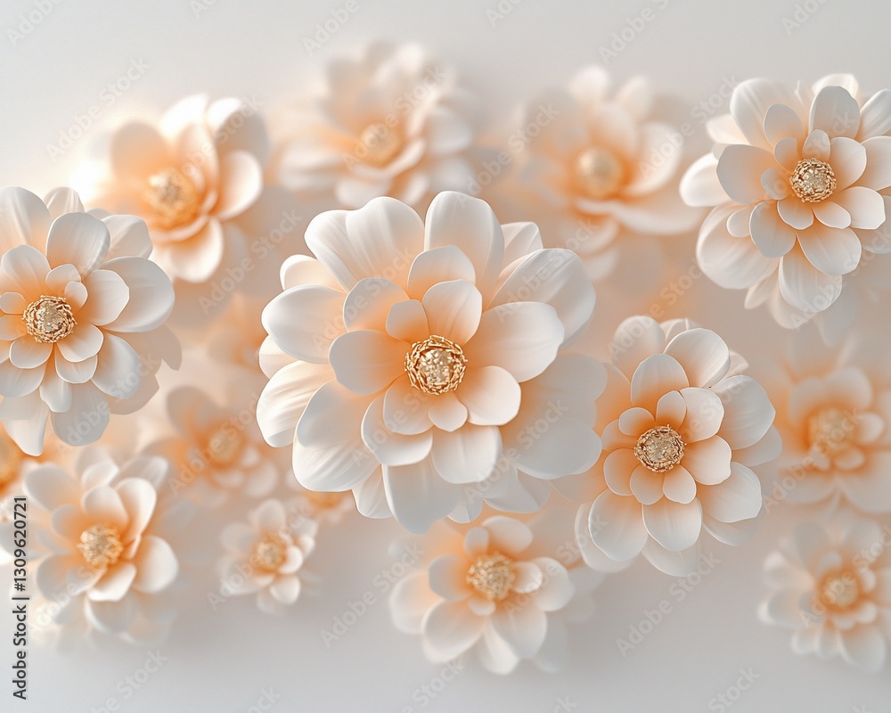 Obraz premium Close-up of delicate, pastel peach and white paper flowers.