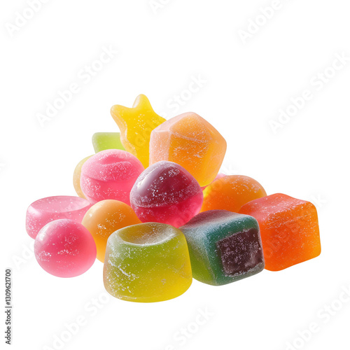 Colorful fruit jelly candies isolated on transparent background Generative Ai 
