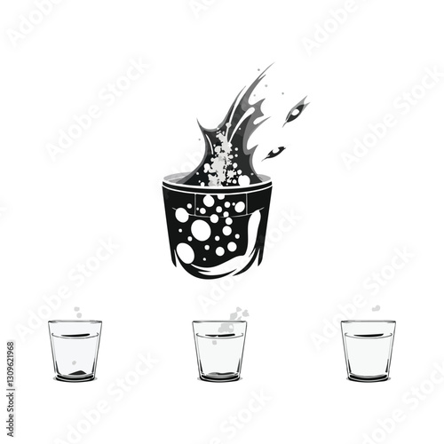 Sachet powder concept set. Instruction how to dissolve effervescent medication in water. Vector illustration. packet use