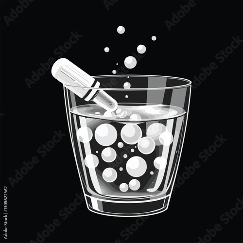 Sachet powder concept set. Instruction how to dissolve effervescent medication in water. Vector illustration. packet use