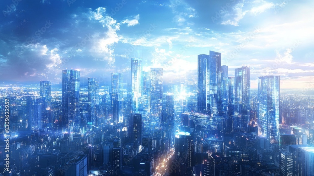 Obraz premium Breathtaking Contemporary City Skyline Spectacle at Dusk