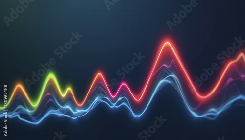 Vibrant sound waves in various colors create dynamic visual effect, representing audio frequencies and energy