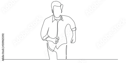 continuous line drawing of a man running. One line drawing of a running man seen from the front. Suitable for photos of chasing dreams, chasing transportation, delay, sports