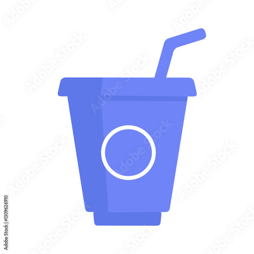 Disposable plastic cup with lid and straw. Beverage container for soda, coffee or cold drinks isolated icon. Suitable for fast food, menu design and packaging concepts.