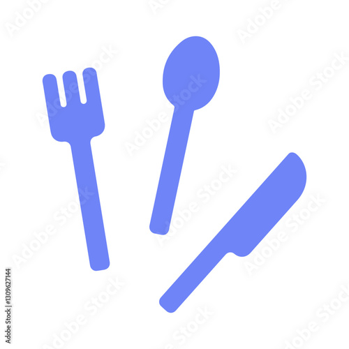Disposable plastic cutlery icon set. Fork, spoon and knife. Isolated on white background. Ideal for picnic, party, fast food or restaurant concepts. Flat design style.