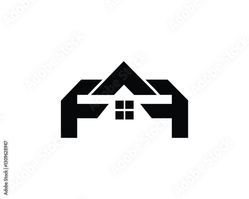 initial letter  F with simple shape house home roof logo design template