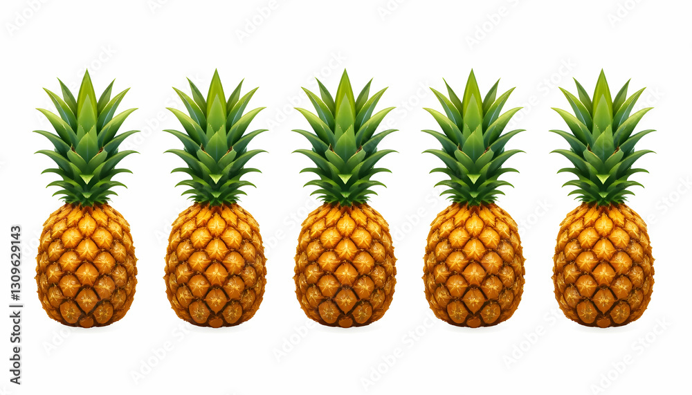 Row of Fresh Pineapples Showing Vibrant Color and Natural Texture Row of Fresh Pineapples Showing Vibrant Color and Natural Texture