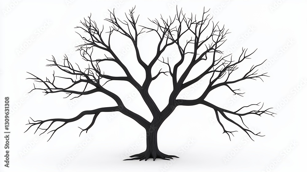 Leafless Black Tree Silhouette on White Background Leafless Black Tree Silhouette on White Background