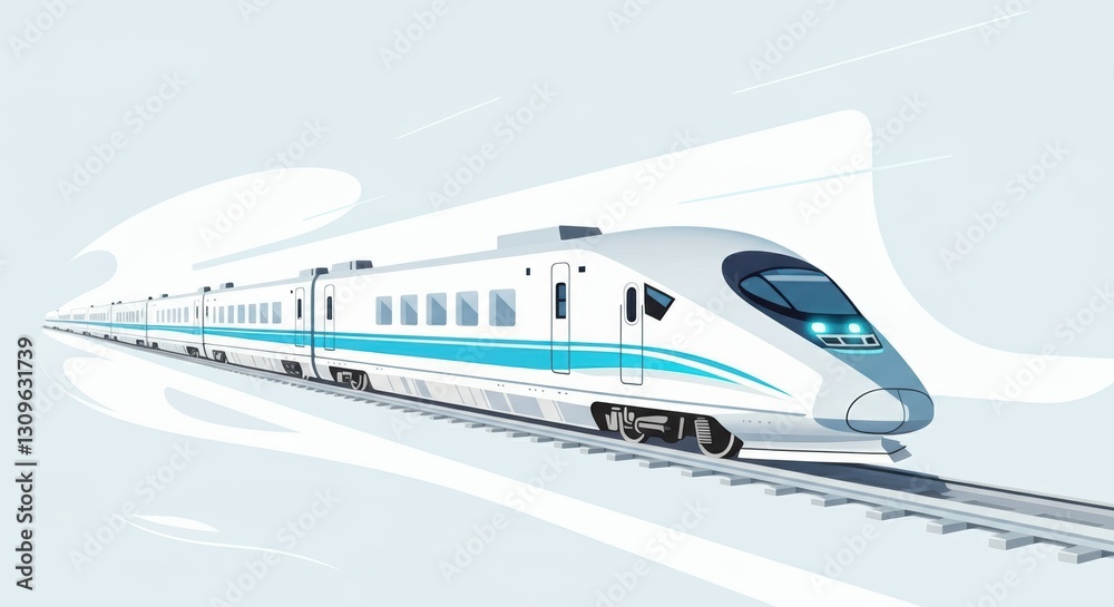 Modern high-speed train traveling on a sleek railway track Modern high-speed train traveling on a sleek railway track