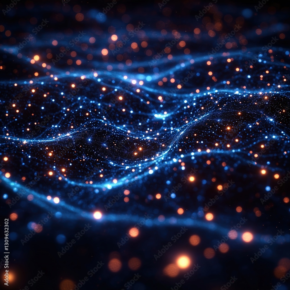 Vibrant Digital Waves of Glowing Particles in a Dark Space Vibrant Digital Waves of Glowing Particles in a Dark Space