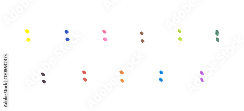 Colon Symbol Set, Hand-drawn Colorful Marker Glyphs on Transparent Background