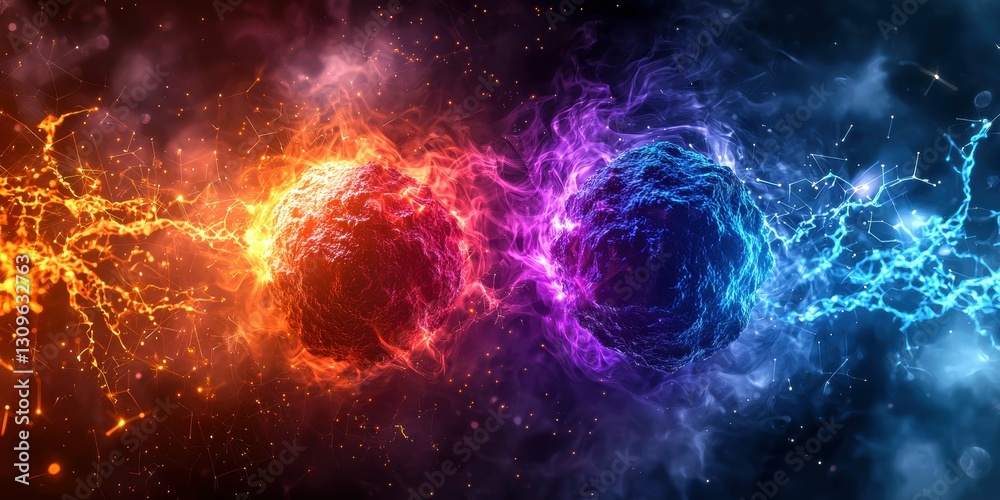 Abstract Representation of Opposing Energy Forces Collision in a Dynamic Sci Fi Environment Abstract Representation of Opposing Energy Forces Collision in a Dynamic Sci Fi Environment