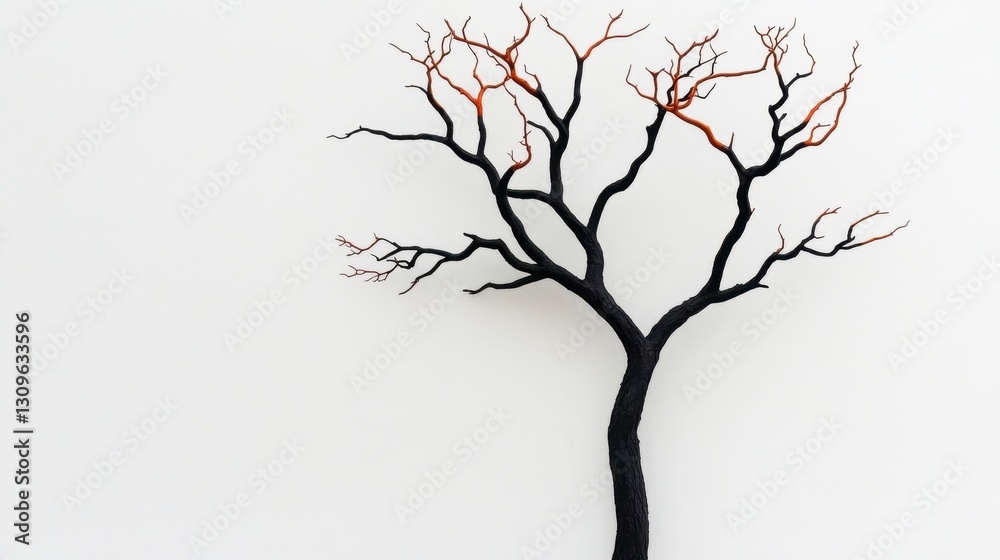 Fototapeta premium Minimalist Black and Brown Bare Tree on White Background