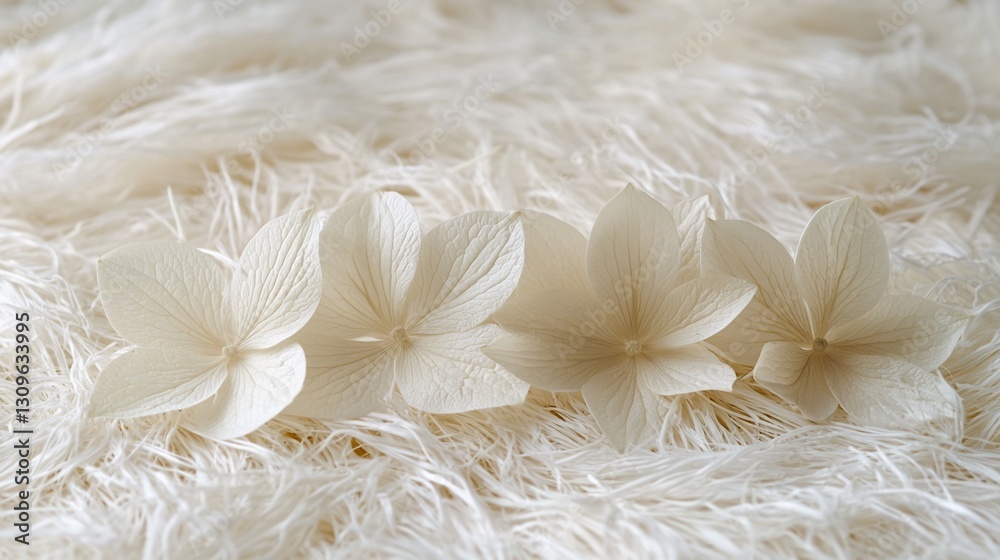 Cream hydrangeas on fluffy white fabric. Cream hydrangeas on fluffy white fabric.