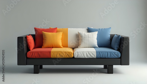 a sofa with colorful pillows
