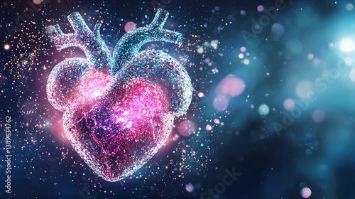 Glowing Cosmic Heart   Surreal Digital of a Cross Section of a Human Heart Surrounded by Shimmering Particles in a Cosmic Style Background